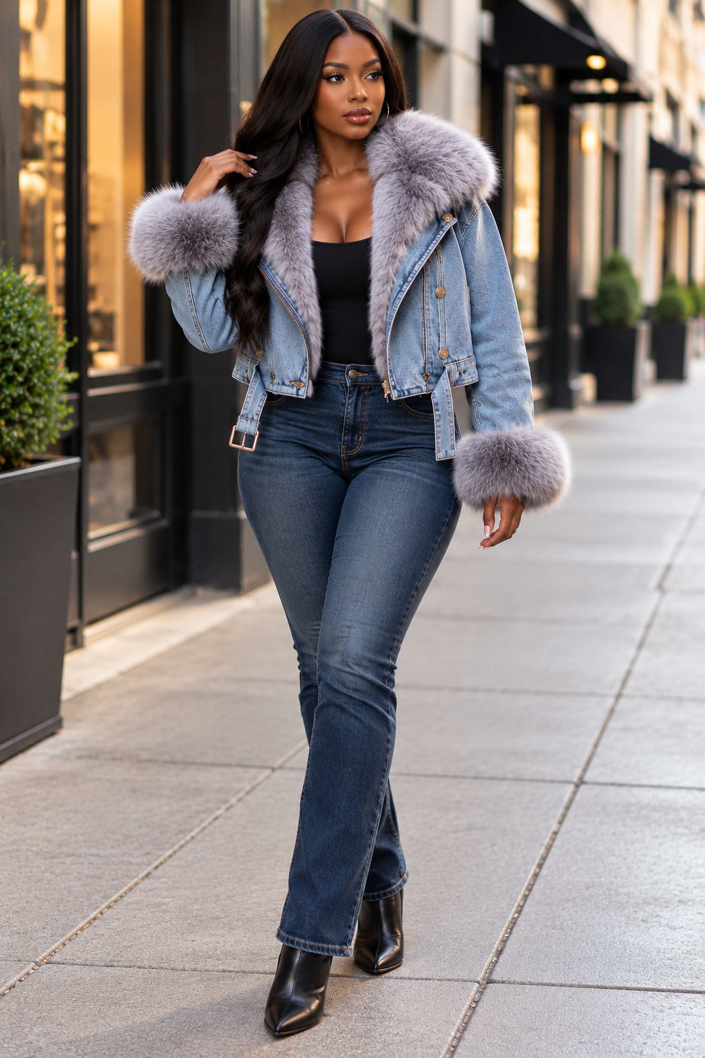 The Faux Fur Collar Denim Jacket